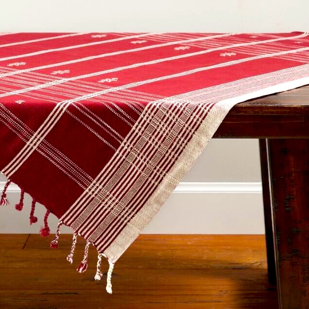Pottery Barn Table Cloth Throw Watson Red Plaid 50x50 100% Cotton Holiday Classi